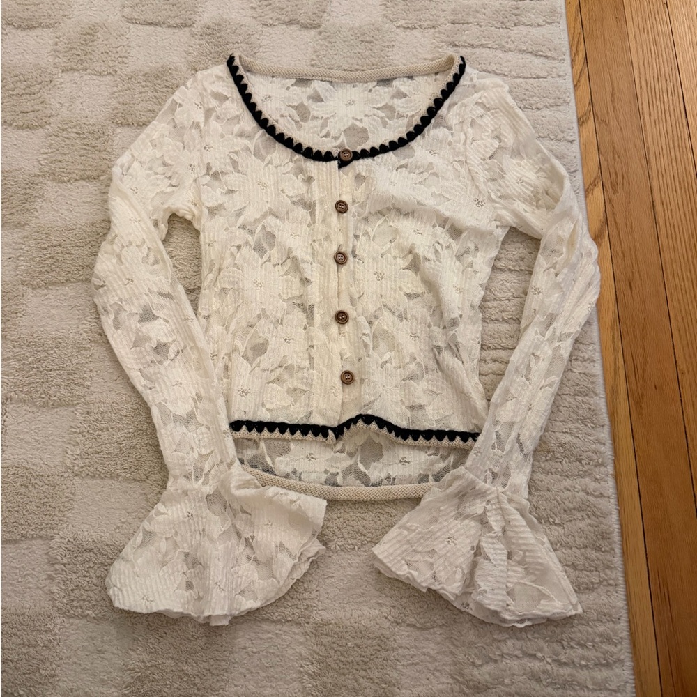 White Lace Button-Up Top